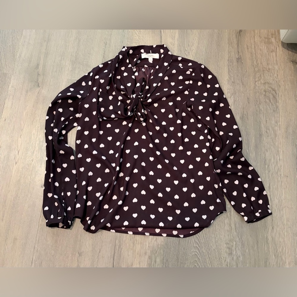 LOFT Black Heart Print Blouse